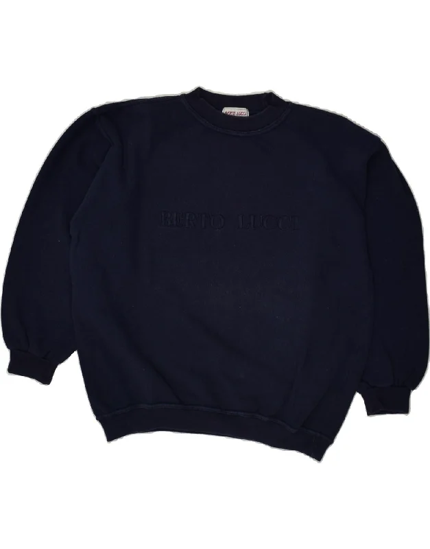BERTO LUCCI Womens Graphic Sweatshirt Jumper EU 34/36 XS Navy Blue Cotton Hoodie with Longline Fit Extended Stylish BERTO LUCCI Womens Graphic Sweatshirt Jumper EU 34/36 XS Navy Blue Cotton Hoodie with Longline Fit Extended Stylish