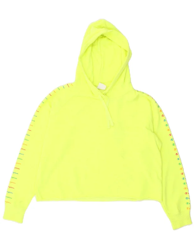 CHAMPION Womens Graphic Crop Hoodie Jumper UK 14 Large Green Cotton Hoodie Fleece Lining Warmth CHAMPION Womens Graphic Crop Hoodie Jumper UK 14 Large Green Cotton Hoodie Fleece Lining Warmth