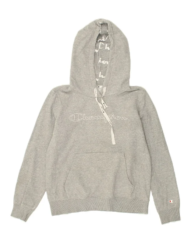 CHAMPION Womens Graphic Hoodie Jumper Medium Grey Cotton Hoodie with Drop Shoulder Relaxed Streetwear CHAMPION Womens Graphic Hoodie Jumper Medium Grey Cotton Hoodie with Drop Shoulder Relaxed Streetwear