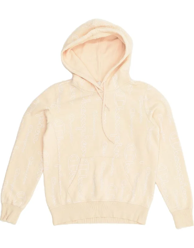 CHAMPION Womens Graphic Hoodie Jumper UK 10 Small Beige Cotton Hoodie with Hem Lace Feminine Delicate CHAMPION Womens Graphic Hoodie Jumper UK 10 Small Beige Cotton Hoodie with Hem Lace Feminine Delicate