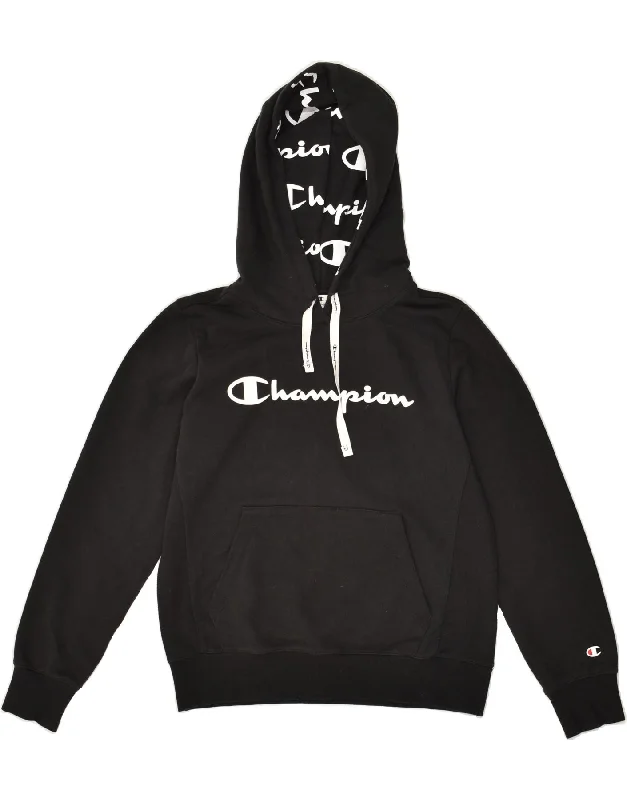 CHAMPION Womens Graphic Hoodie Jumper UK 10 Small Black Hoodie with Zipper Versatile Modern CHAMPION Womens Graphic Hoodie Jumper UK 10 Small Black Hoodie with Zipper Versatile Modern