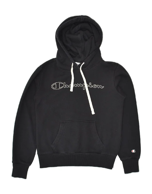 CHAMPION Womens Graphic Hoodie Jumper UK 10 Small Black Cotton Hoodie with Turtle Neck Cozy Winter CHAMPION Womens Graphic Hoodie Jumper UK 10 Small Black Cotton Hoodie with Turtle Neck Cozy Winter