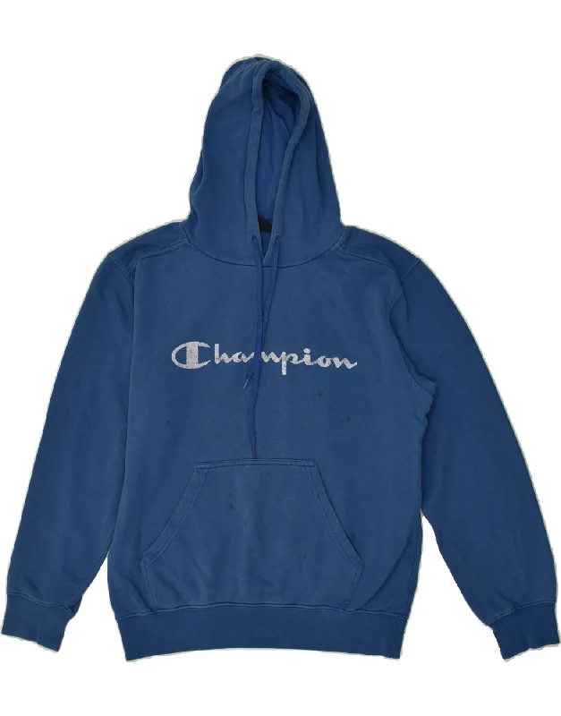 CHAMPION Womens Graphic Hoodie Jumper UK 14 Medium Blue Cotton Hoodie with Magnetic Closure Innovative Modern CHAMPION Womens Graphic Hoodie Jumper UK 14 Medium Blue Cotton Hoodie with Magnetic Closure Innovative Modern