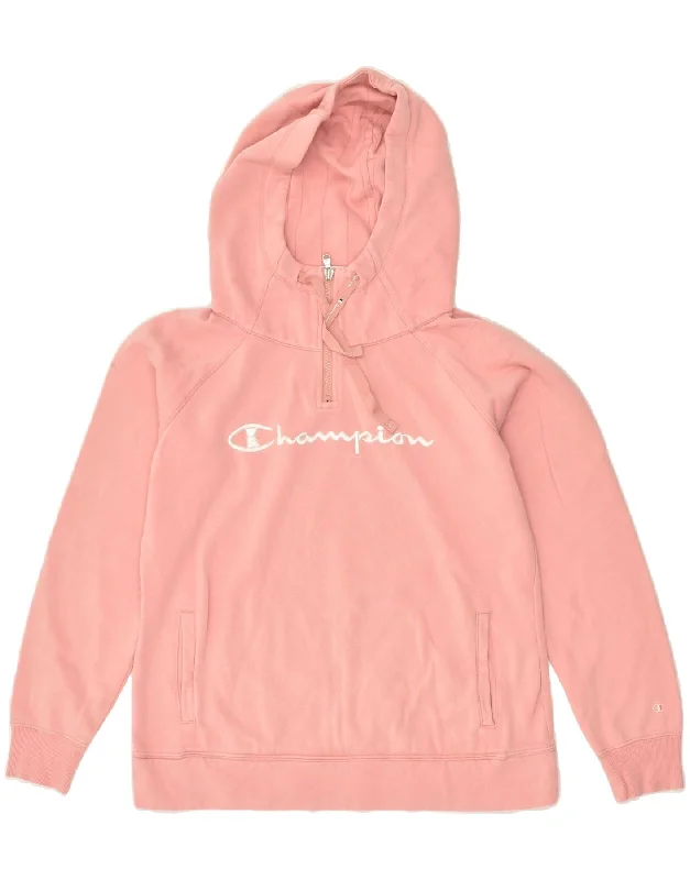 CHAMPION Womens Graphic Hoodie Jumper UK 14 Medium Pink Cotton Hoodie Fleece Lining Warmth CHAMPION Womens Graphic Hoodie Jumper UK 14 Medium Pink Cotton Hoodie Fleece Lining Warmth