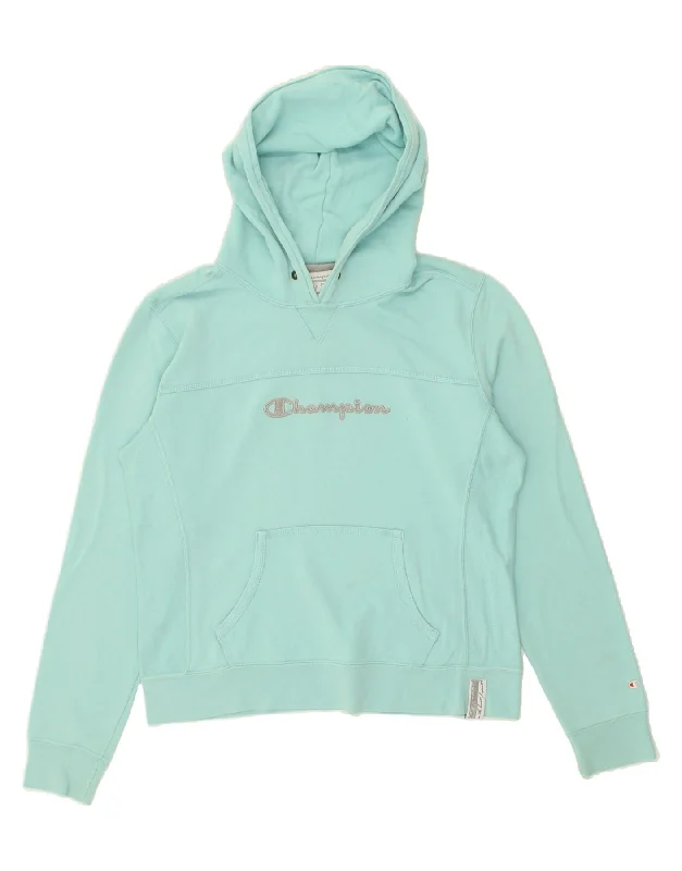 CHAMPION Womens Graphic Hoodie Jumper UK 16 Large Blue Cotton Hoodie with Illustration Artistic Creative CHAMPION Womens Graphic Hoodie Jumper UK 16 Large Blue Cotton Hoodie with Illustration Artistic Creative