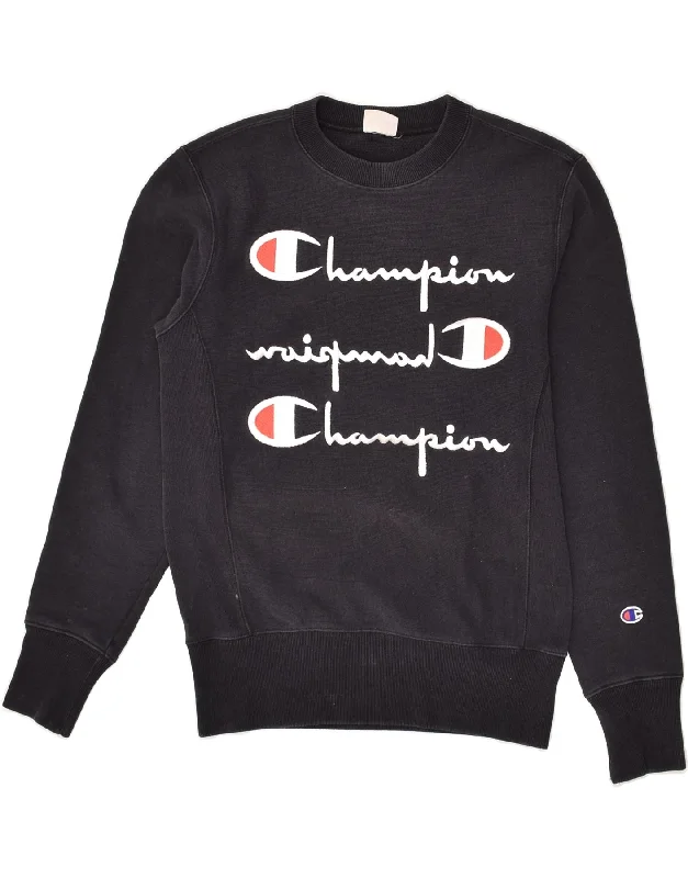 CHAMPION Womens Graphic Sweatshirt Jumper Small Navy Blue Hoodie with Color Block Contrast Stylish CHAMPION Womens Graphic Sweatshirt Jumper Small Navy Blue Hoodie with Color Block Contrast Stylish