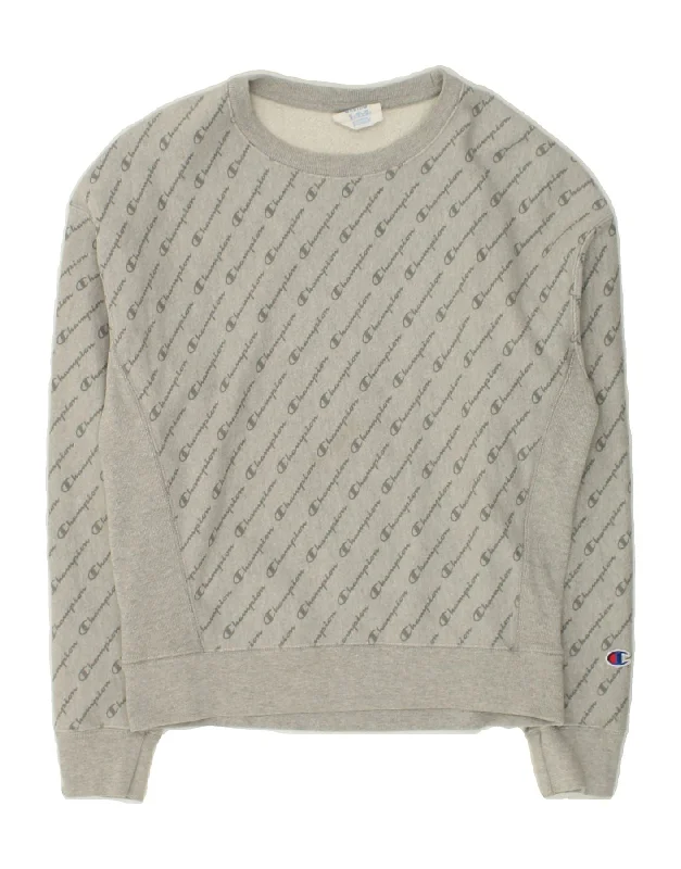 CHAMPION Womens Graphic Sweatshirt Jumper UK 12 Medium Grey Geometric Hoodie with Cuffed Sleeves Snug Secure CHAMPION Womens Graphic Sweatshirt Jumper UK 12 Medium Grey Geometric Hoodie with Cuffed Sleeves Snug Secure