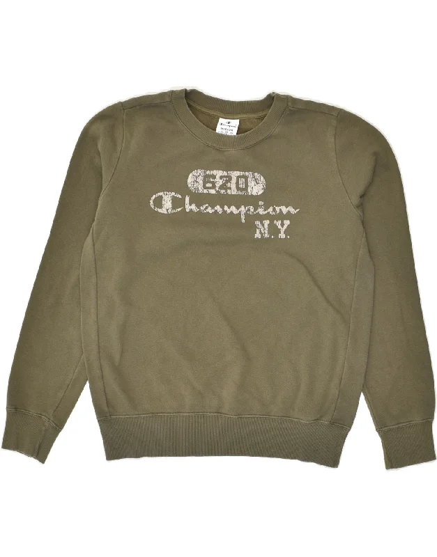 CHAMPION Womens Graphic Sweatshirt Jumper UK 14 Medium Green Cotton Hoodie with Pocket Utility Practical CHAMPION Womens Graphic Sweatshirt Jumper UK 14 Medium Green Cotton Hoodie with Pocket Utility Practical