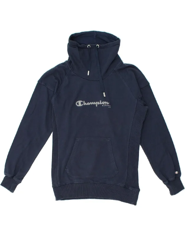 CHAMPION Womens Graphic Sweatshirt Jumper UK 18 XL Navy Blue Cotton Hoodie with Rhinestones Sparkly Elegant CHAMPION Womens Graphic Sweatshirt Jumper UK 18 XL Navy Blue Cotton Hoodie with Rhinestones Sparkly Elegant