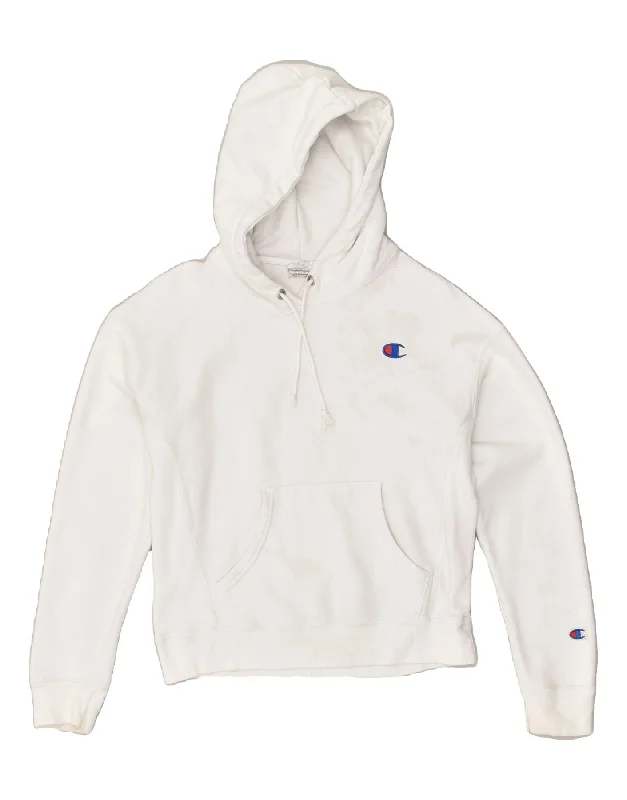 CHAMPION Womens Hoodie Jumper UK 10 Small White Cotton Hoodie with Set-In Sleeves Structured Classic CHAMPION Womens Hoodie Jumper UK 10 Small White Cotton Hoodie with Set-In Sleeves Structured Classic