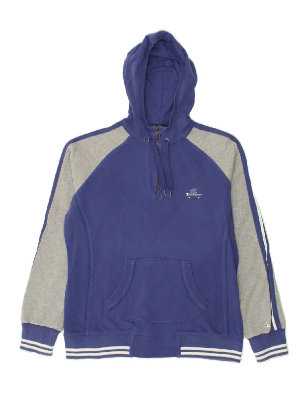 CHAMPION Womens Zip Neck Hoodie Jumper UK 18 XL Blue Colourblock Hoodie with Relaxed Fit Easy Casual CHAMPION Womens Zip Neck Hoodie Jumper UK 18 XL Blue Colourblock Hoodie with Relaxed Fit Easy Casual