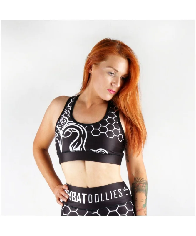 Combat Dollies Filigree Sports Bra Black Stretchy Full Coverage