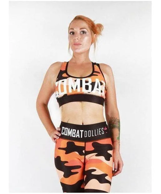 Combat Dollies Orange Camo Sports Bra Full Support Bra