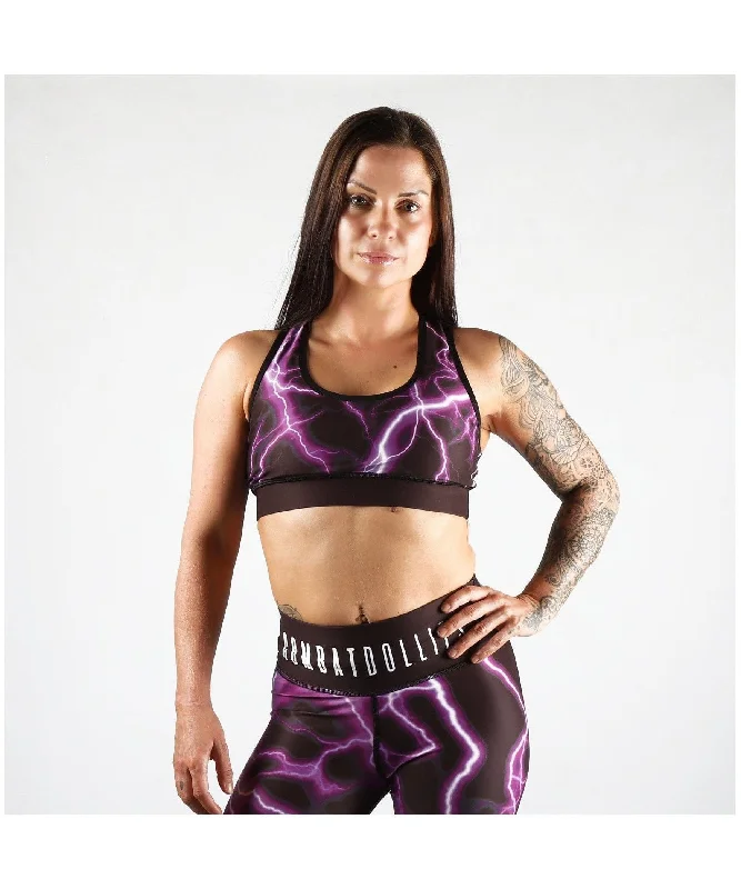 Combat Dollies Purple Lightning Sports Bra High-Cut Bra Design