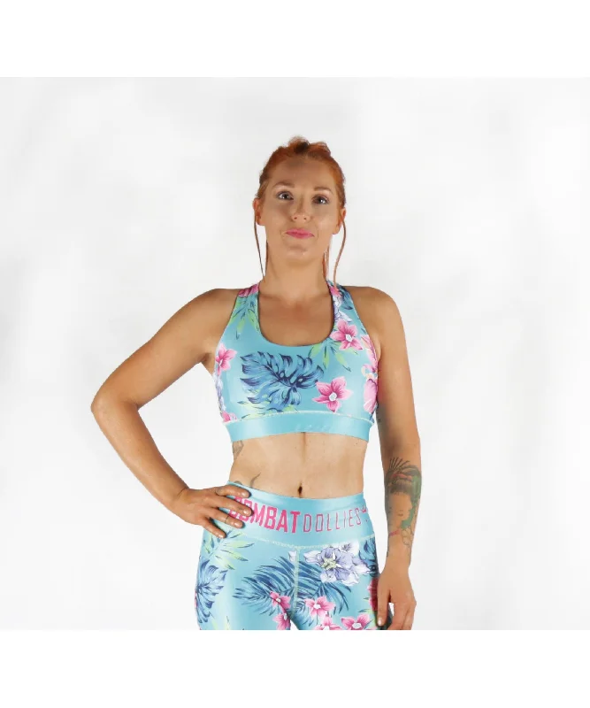 Combat Dollies Tropical Blue Cross-Back Sports Bra Stylish Lace Bralette