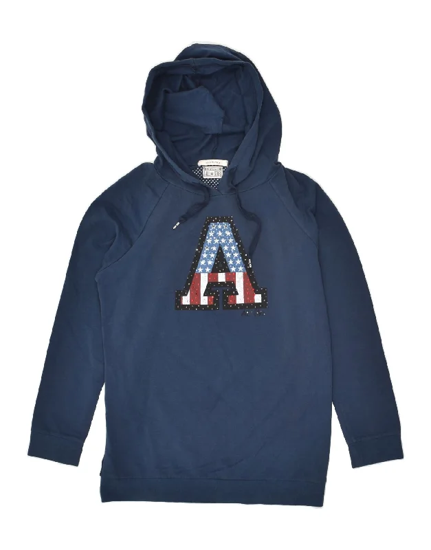 CONVERSE Womens Graphic Hoodie Jumper UK 10 Small Navy Blue Cotton Hoodie with Full-Zip Functional Layering CONVERSE Womens Graphic Hoodie Jumper UK 10 Small Navy Blue Cotton Hoodie with Full-Zip Functional Layering