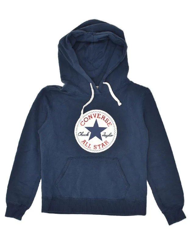 CONVERSE Womens Graphic Hoodie Jumper UK 14 Medium Navy Blue Cotton Hoodie with Hood Adjustable Protection CONVERSE Womens Graphic Hoodie Jumper UK 14 Medium Navy Blue Cotton Hoodie with Hood Adjustable Protection