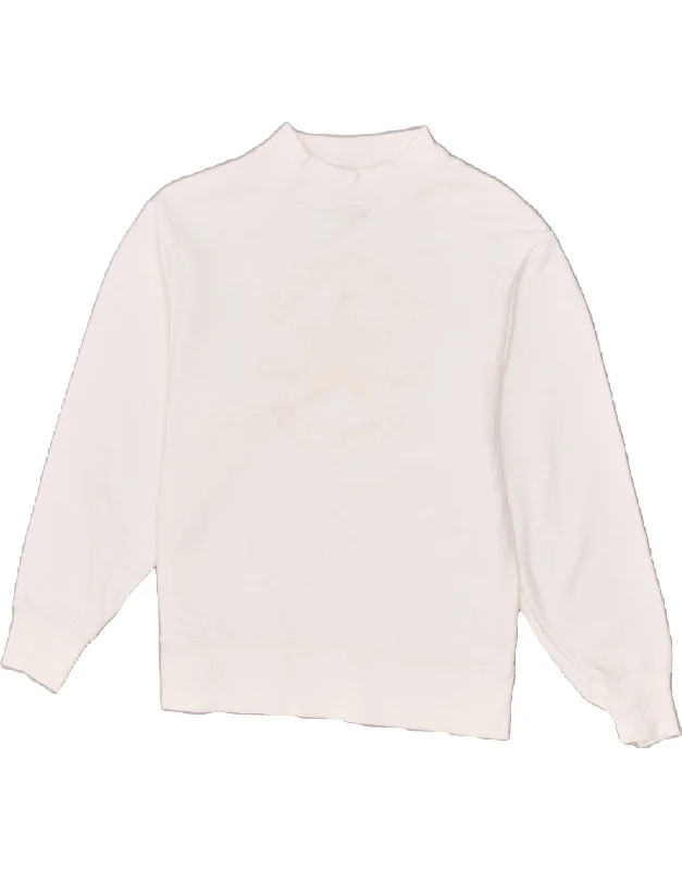 CONVERSE Womens Graphic Sweatshirt Jumper UK 2 2XS White Cotton Hoodie with Slit Hem Functional Movement CONVERSE Womens Graphic Sweatshirt Jumper UK 2 2XS White Cotton Hoodie with Slit Hem Functional Movement