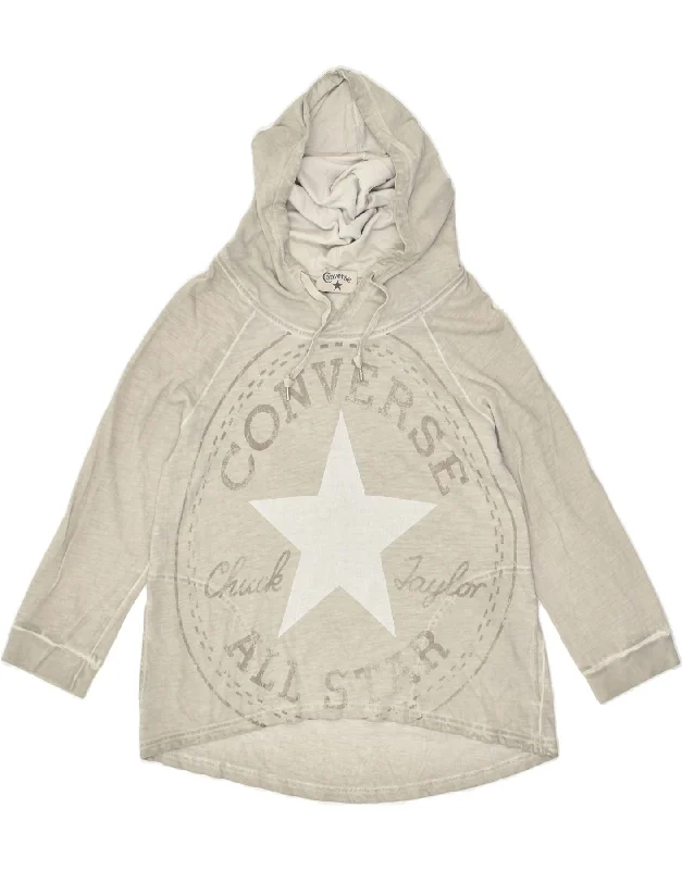 CONVERSE Womens Oversized Graphic Hoodie Jumper UK 6 XS Grey Cotton Hoodie with Snap Buttons Easy Quick CONVERSE Womens Oversized Graphic Hoodie Jumper UK 6 XS Grey Cotton Hoodie with Snap Buttons Easy Quick