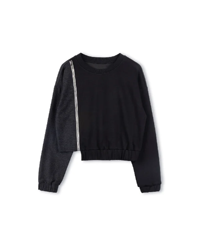 Denim And Fabric Side Zipper Sweatshirt Hoodie with Drop Shoulder Relaxed Streetwear Denim And Fabric Side Zipper Sweatshirt Hoodie with Drop Shoulder Relaxed Streetwear