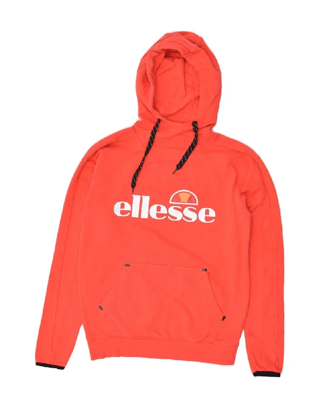 ELLESSE Womens Graphic Hoodie Jumper UK 14 Large Red Cotton Hoodie with Hem Applique Textured Unique ELLESSE Womens Graphic Hoodie Jumper UK 14 Large Red Cotton Hoodie with Hem Applique Textured Unique