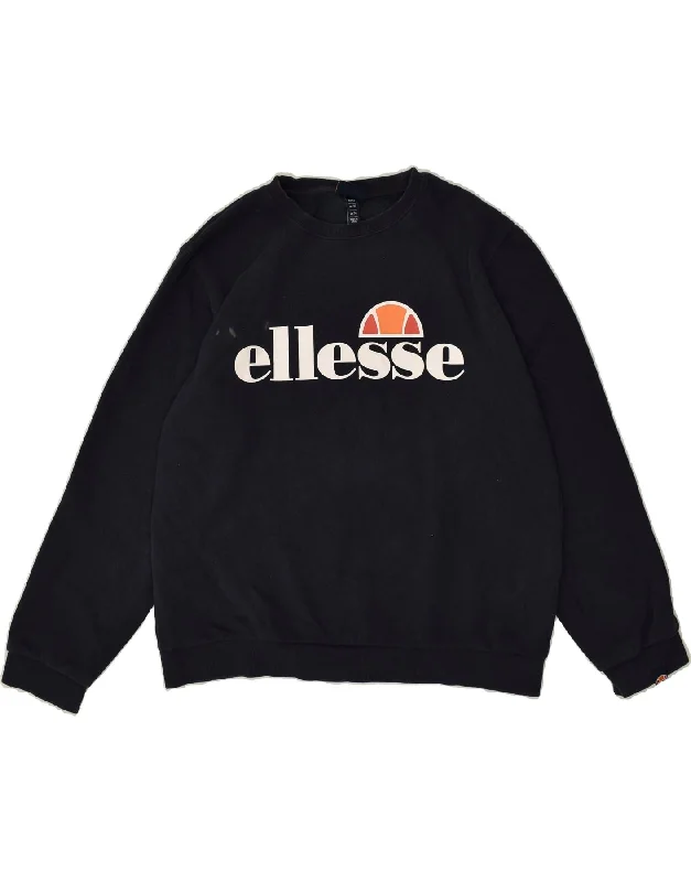 ELLESSE Womens Loose Fit Graphic Sweatshirt Jumper UK 14 Large Navy Blue Zip Hoodie Drawstring Kangaroo Pocket ELLESSE Womens Loose Fit Graphic Sweatshirt Jumper UK 14 Large Navy Blue Zip Hoodie Drawstring Kangaroo Pocket
