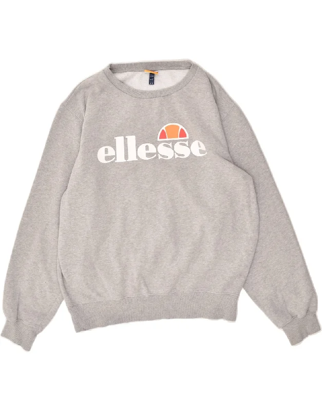 ELLESSE Womens Oversized Graphic Sweatshirt Jumper UK 16 Large Grey Cotton Hoodie with Rolled Sleeves Casual Relaxed ELLESSE Womens Oversized Graphic Sweatshirt Jumper UK 16 Large Grey Cotton Hoodie with Rolled Sleeves Casual Relaxed