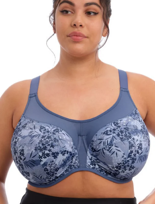 Elomi Energise Underwire Sports Bra With J Hook, Vintage Denim Breathable Comfort Bra