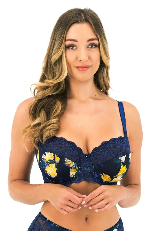 Fantasie Lucia Floral Side Support Bra, Navy Push-Up Wireless Bra