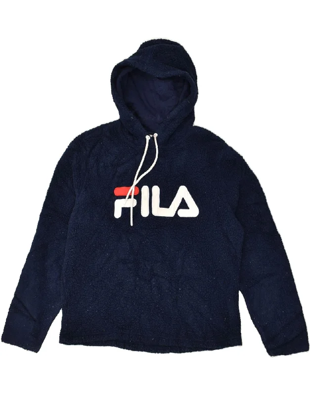 FILA Womens Graphic Hooded Fleece Jumper UK 16 Large Navy Blue Polyester Hoodie Dress Longline Feminine FILA Womens Graphic Hooded Fleece Jumper UK 16 Large Navy Blue Polyester Hoodie Dress Longline Feminine