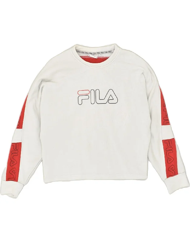 FILA Womens Graphic Sweatshirt Jumper UK 6 XS Grey Colourblock Cotton Hoodie with Hidden Zipper Minimalist Clean FILA Womens Graphic Sweatshirt Jumper UK 6 XS Grey Colourblock Cotton Hoodie with Hidden Zipper Minimalist Clean