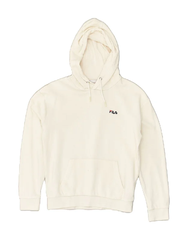 FILA Womens Hoodie Jumper UK 4 XS Off White Cotton Hoodie with Zipper Versatile Modern FILA Womens Hoodie Jumper UK 4 XS Off White Cotton Hoodie with Zipper Versatile Modern