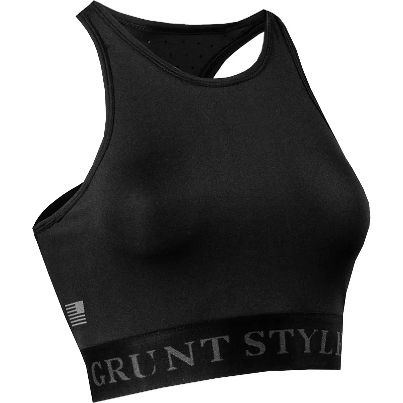 Grunt Style Women's Racerback Sports Bra - Black Breathable Sports Bra