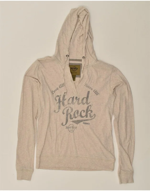 HARD ROCK CAFE Womens Florence Graphic Hoodie Jumper UK 12 Medium Beige Hoodie with Batwing Sleeves Loose Dramatic HARD ROCK CAFE Womens Florence Graphic Hoodie Jumper UK 12 Medium Beige Hoodie with Batwing Sleeves Loose Dramatic