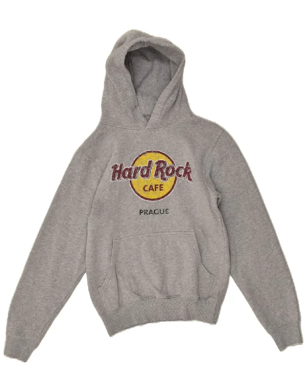 HARD ROCK CAFE Womens Prague Graphic Hoodie Jumper UK 10 Small Grey Cotton Hoodie with Hem Fringe Bohemian Relaxed HARD ROCK CAFE Womens Prague Graphic Hoodie Jumper UK 10 Small Grey Cotton Hoodie with Hem Fringe Bohemian Relaxed