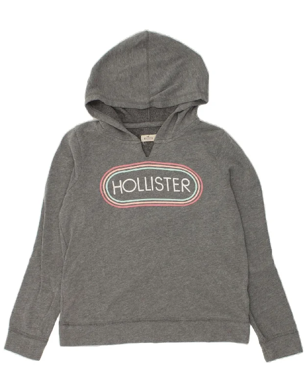 HOLLISTER Womens Graphic Hoodie Jumper UK 14 Large Grey Cotton Hoodie with Crew Neck Simple Timeless HOLLISTER Womens Graphic Hoodie Jumper UK 14 Large Grey Cotton Hoodie with Crew Neck Simple Timeless