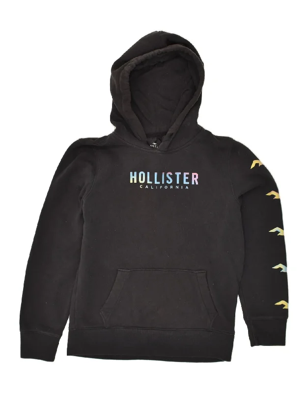 HOLLISTER Womens Graphic Hoodie Jumper UK 6 XS Black Cotton Hoodie with Slim Fit Tailored Modern HOLLISTER Womens Graphic Hoodie Jumper UK 6 XS Black Cotton Hoodie with Slim Fit Tailored Modern