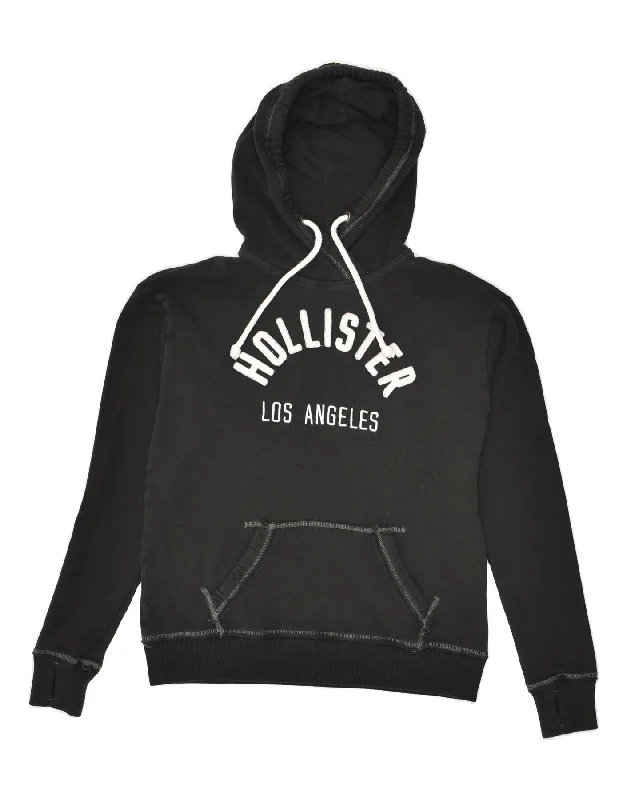 HOLLISTER Womens Loose Fit Graphic Hoodie Jumper UK 6 XS Black Cotton Hoodie with Print Artistic Unique HOLLISTER Womens Loose Fit Graphic Hoodie Jumper UK 6 XS Black Cotton Hoodie with Print Artistic Unique