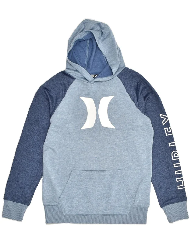 HURLEY Womens Graphic Hoodie Jumper UK 14 Large Blue Colourblock Polyester Hoodie with Lace Feminine Delicate HURLEY Womens Graphic Hoodie Jumper UK 14 Large Blue Colourblock Polyester Hoodie with Lace Feminine Delicate