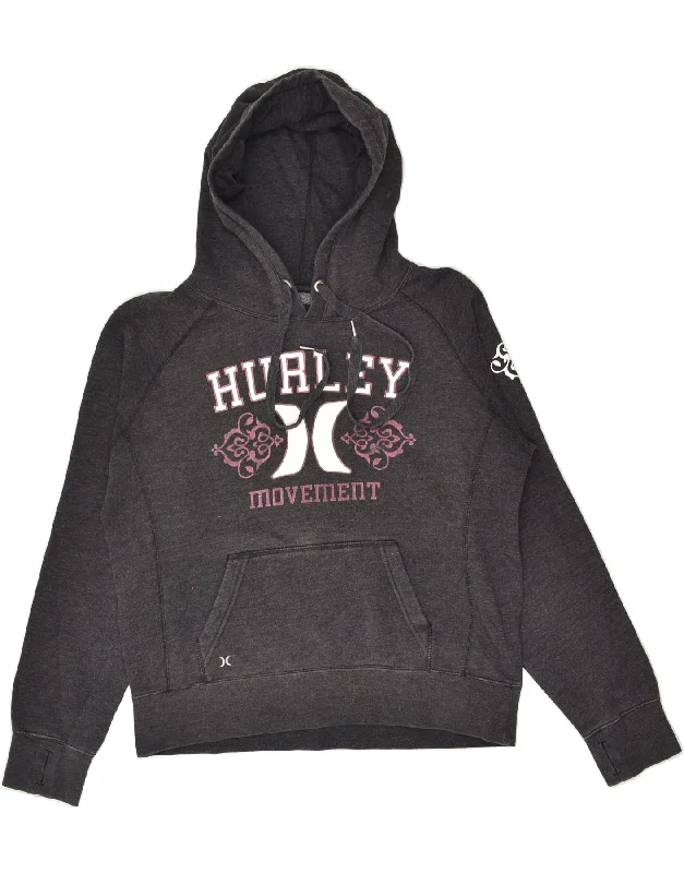 HURLEY Womens Graphic Hoodie Jumper UK 16 Large Grey Cotton Hoodie with Ribbed Neckline Snug Warm HURLEY Womens Graphic Hoodie Jumper UK 16 Large Grey Cotton Hoodie with Ribbed Neckline Snug Warm