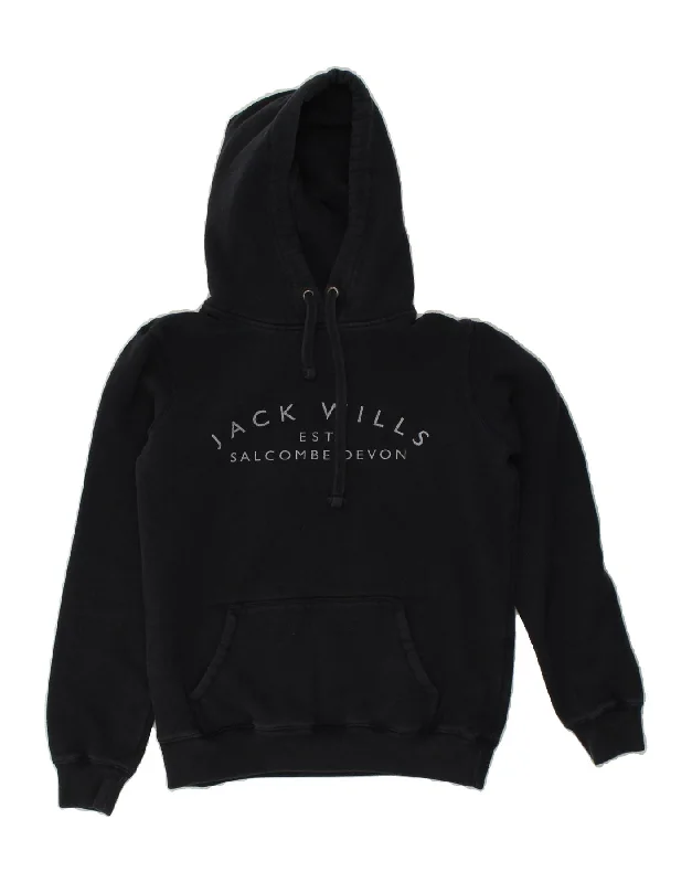 JACK WILLS Womens Graphic Hoodie Jumper UK 10 Small Navy Blue Cotton Hoodie with Print Artistic Unique JACK WILLS Womens Graphic Hoodie Jumper UK 10 Small Navy Blue Cotton Hoodie with Print Artistic Unique