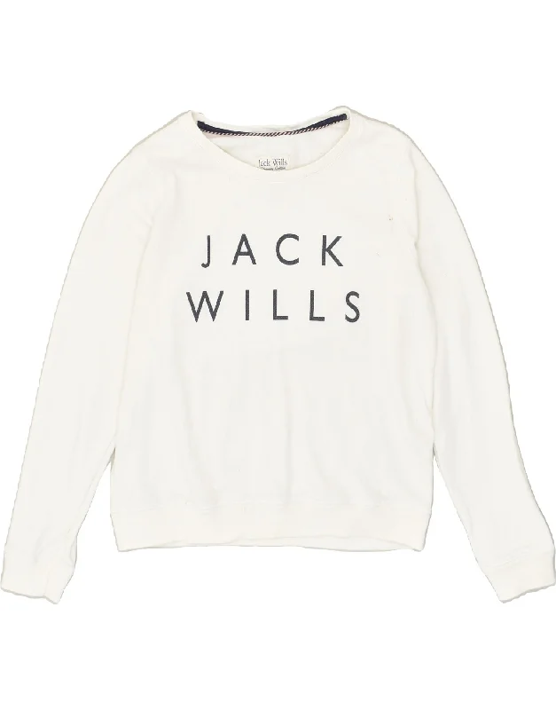 JACK WILLS Womens Graphic Sweatshirt Jumper UK 14 Large White Cotton Hoodie with Half-Zip Sporty Casual JACK WILLS Womens Graphic Sweatshirt Jumper UK 14 Large White Cotton Hoodie with Half-Zip Sporty Casual