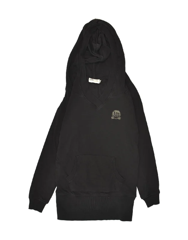 LEE Womens Hoodie Jumper UK 10 Small Black Cotton Hoodie with Hem Lace Feminine Delicate LEE Womens Hoodie Jumper UK 10 Small Black Cotton Hoodie with Hem Lace Feminine Delicate