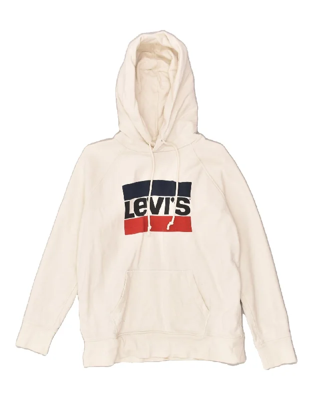 LEVI'S Womens Graphic Hoodie Jumper UK 14 Medium White Cotton Hoodie with Hem Drawcord Adjustable Customizable LEVI'S Womens Graphic Hoodie Jumper UK 14 Medium White Cotton Hoodie with Hem Drawcord Adjustable Customizable