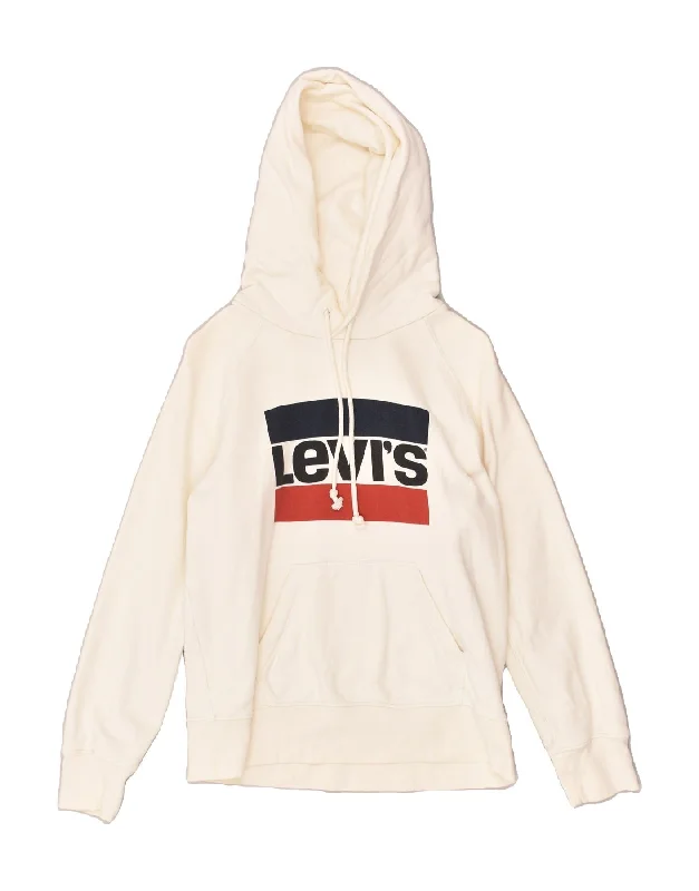 LEVI'S Womens Graphic Hoodie Jumper UK 6 XS White Cotton Hoodie with Hem Detail Decorative Unique LEVI'S Womens Graphic Hoodie Jumper UK 6 XS White Cotton Hoodie with Hem Detail Decorative Unique