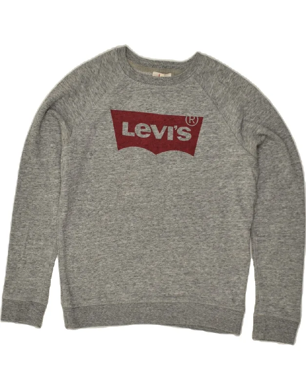 LEVI'S Womens Graphic Sweatshirt Jumper UK 10 Small Grey Cotton Hoodie with Typography Text Message LEVI'S Womens Graphic Sweatshirt Jumper UK 10 Small Grey Cotton Hoodie with Typography Text Message