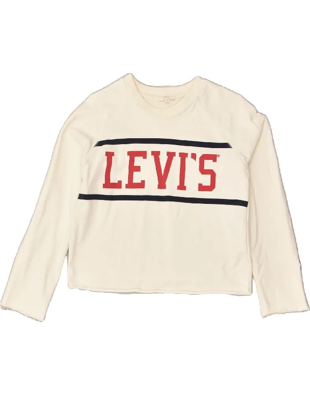 LEVI'S Womens Graphic Sweatshirt Jumper UK 6 XS Off White Cotton Hoodie with Slim Fit Tailored Modern LEVI'S Womens Graphic Sweatshirt Jumper UK 6 XS Off White Cotton Hoodie with Slim Fit Tailored Modern