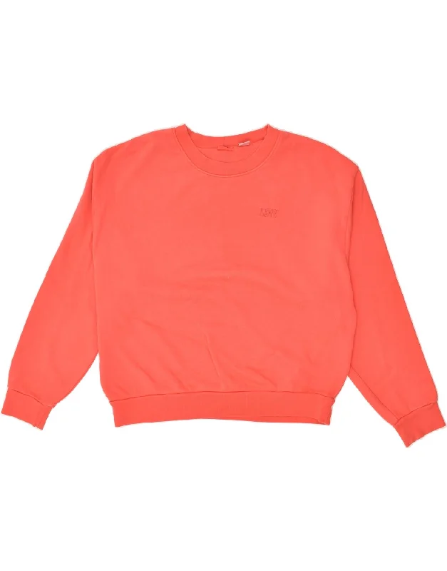LEVI'S Womens Oversized Sweatshirt Jumper UK 10 Small Orange Cotton Hoodie with Zipper Placket Modern Functional LEVI'S Womens Oversized Sweatshirt Jumper UK 10 Small Orange Cotton Hoodie with Zipper Placket Modern Functional