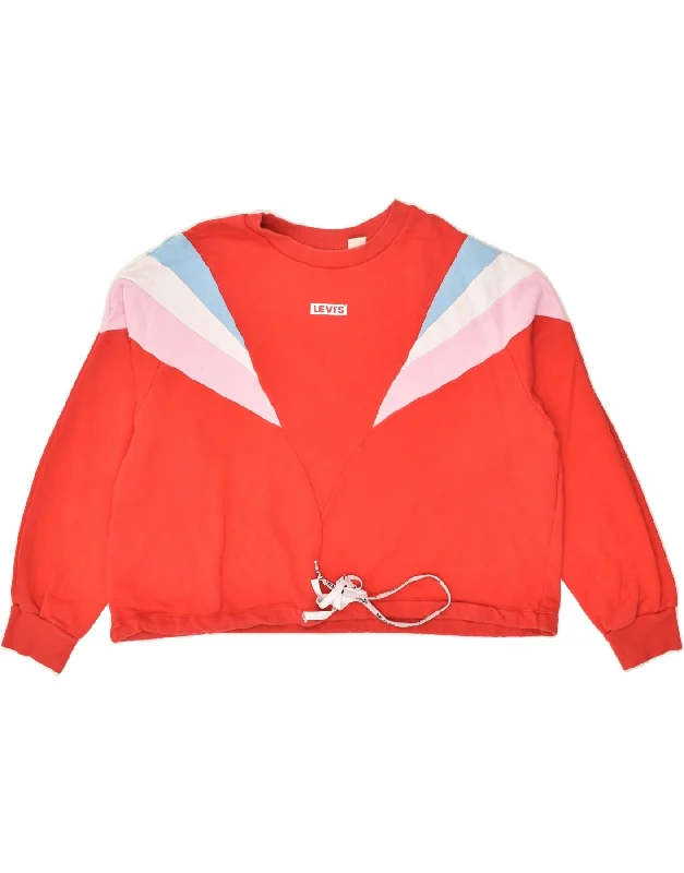 LEVI'S Womens Oversized Sweatshirt Jumper UK 16 Large Red Cotton Hoodie with Hem Elastic Stretchable Comfortable LEVI'S Womens Oversized Sweatshirt Jumper UK 16 Large Red Cotton Hoodie with Hem Elastic Stretchable Comfortable