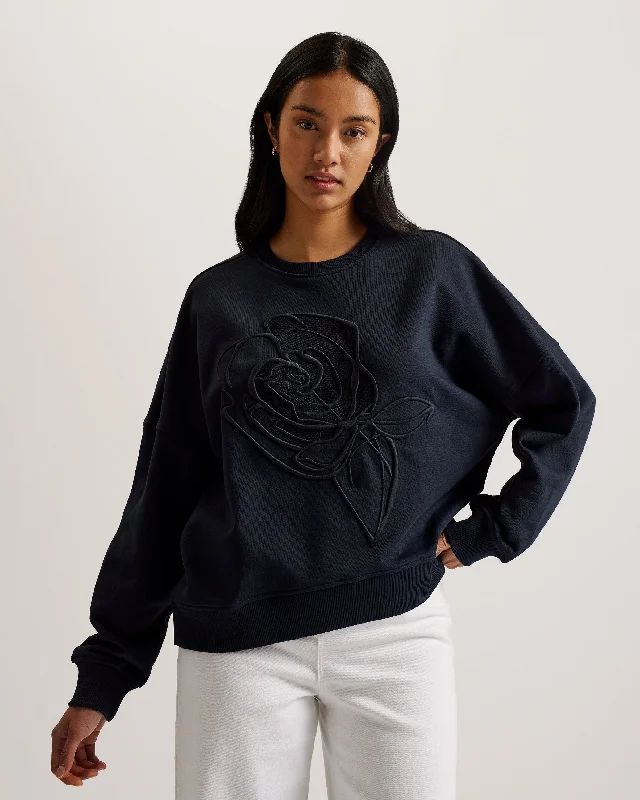 Lotiss Embroidered Burnout Graphic Sweatshirt Navy Hoodie with V-Neck Classic Versatile Lotiss Embroidered Burnout Graphic Sweatshirt Navy Hoodie with V-Neck Classic Versatile
